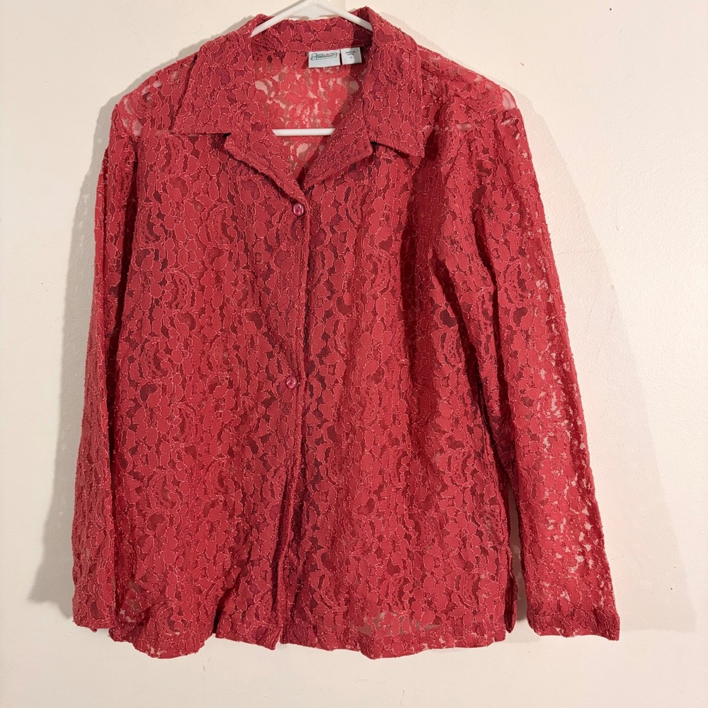 Haband Button Up Blouse Women S Coral Lace Long Sleeve B5H VINTAGE
